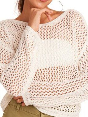 Bella Dahl Slouchy Open Knit Pullover Sweater - Off White/Cream Size Small